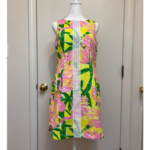 Lilly Pulitzer for Target Pink Flamingo Sleeveless Shift Dress w/Embroidery Sz 8